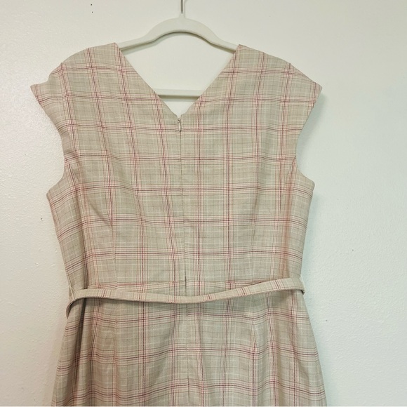 NWT Ann Taylor Tan and Pink Plaid Sheath Career Wear Midi Dress with Belt 12 - Picture 7 of 11